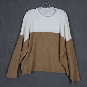 J Crew Sweater Womens Plus 3X Brown White Colorblock Soft Comfy Cozy Pullover